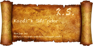 Kozák Sándor névjegykártya